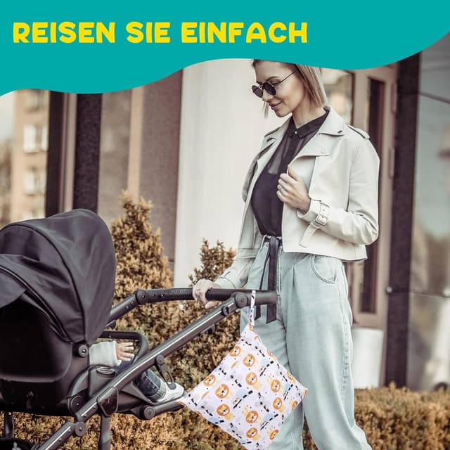 Detalle 2 de Loscarol 2-teiliges Wetbag-Set (groß) für Kindergarten, wasserdichte Windeltaschen & Schwimmsachen – Bear