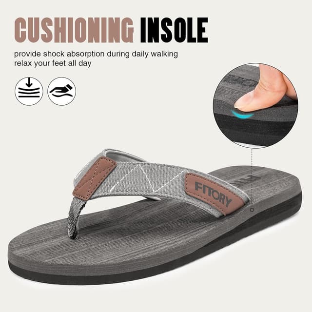 Detalle de FITORY Men’s Flip-Flops (Thongs) with Arch Support for Beach, Pool, and Travel
