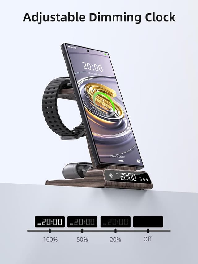 Detalle 2 de Station de charge induction 3 en 1 Samsung (S25 Ultra, Galaxy Watch, Galaxy Buds 2) avec horloge digitale