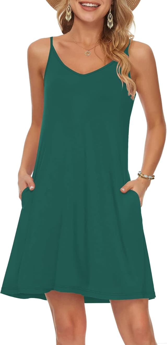 Detalle de MISFAY Women’s Summer Spaghetti Strap Swing Tank Cover-Up Dress with Pockets