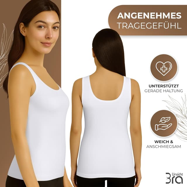 Detalle 2 de UnsichtBra 3er Pack Shape Damen Unterhemden Longshirt – Basic Mikrofaser Longtop ohne Bügel