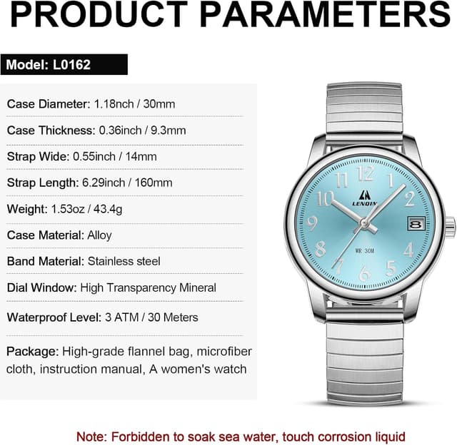 Thumbnail 6 de LN LENQIN Orologio da donna analogico al quarzo in acciaio con cinturino espandibile e impermeabilità 3 ATM