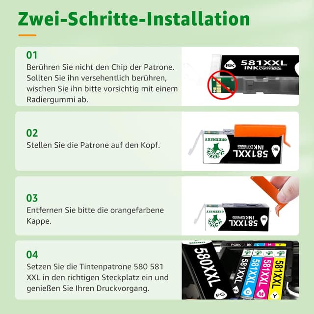Detalle de GREENSKY 580 581 XXL Multipack kompatibel für Canon PGI 580/CLI 581 – 10er-Pack für Pixma TS-Serie