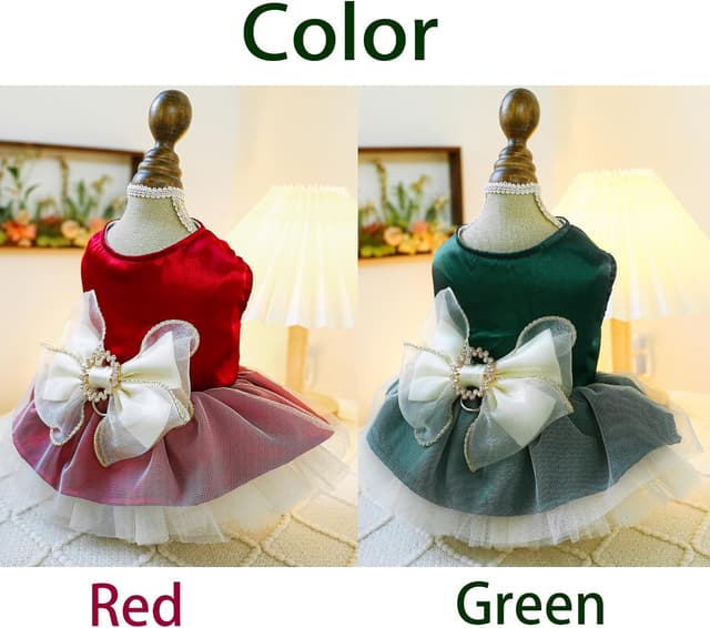 Detalle 2 de BT Bear Small Dog Dress (Green, M) – Puppy Skirt with Retro Bow & Lace Princess Tutu