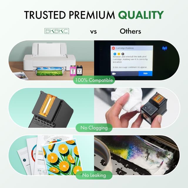 Detalle de BKBKC Compatible 62XL Ink Cartridge 2-Pack (Black + Tri-Color) for HP Envy & OfficeJet Printers