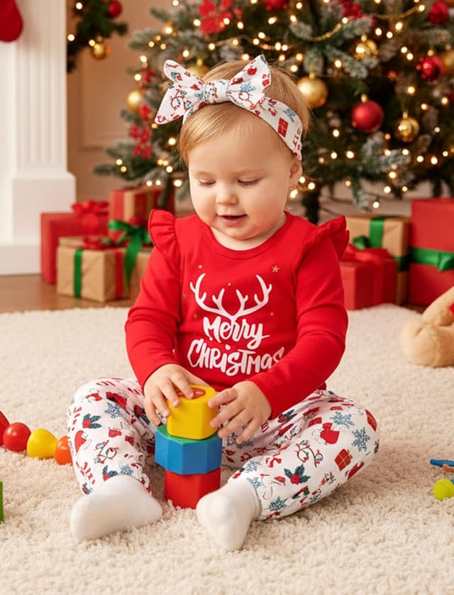Detalle de Lot PatPat pour bébé fille (0-18 mois) en coton : ensemble 3 pièces barboteuse à volants, short Coccinelle et bandeau