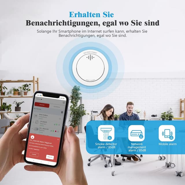 Detalle 2 de XINDUM Rauchmelder 3er-Set mit Basisstation