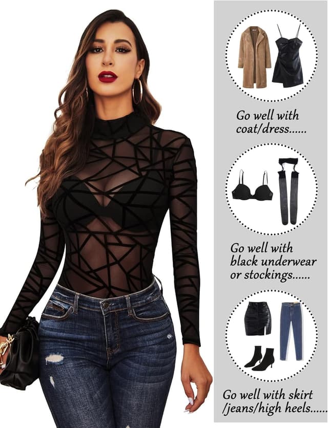 Thumbnail 4 de Body a maniche lunghe in pizzo stampa zebrata 95% poliestere