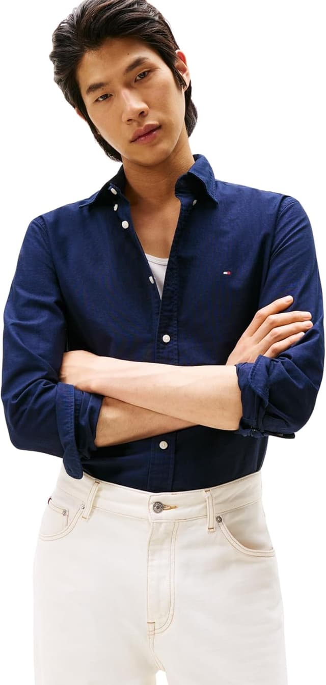 Detalle de Tommy Hilfiger Chemise homme Oxford manches longues à col boutonné
