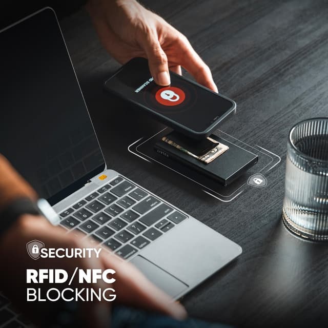 Detalle 2 de VULKIT Slim Card Wallet with Money Clip (Forged Carbon Black) RFID Blocking metal holder