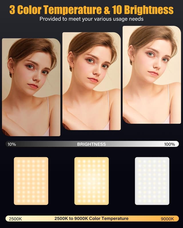 Detalle 2 de Pakinui Selfie Licht mit 60 LED, einstellbar 2500–9500K und 3 Modi – Handylicht mit Akku