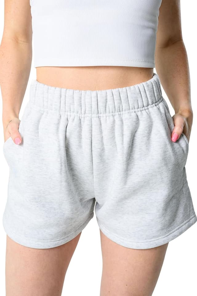 Detalle de Kamo Fitness CozyTec Sweat Shorts for Women — High Waisted Lounge Cotton Shorts with Pockets