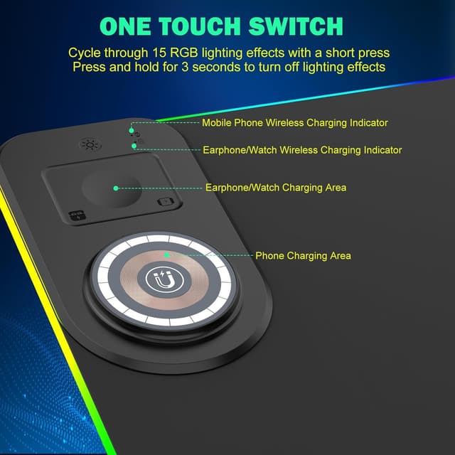 Thumbnail 3 de GIM RGB Gaming Mauspad mit Qi-Ladefunktion 15 W, LED & 800x350x4 mm (schwarz)