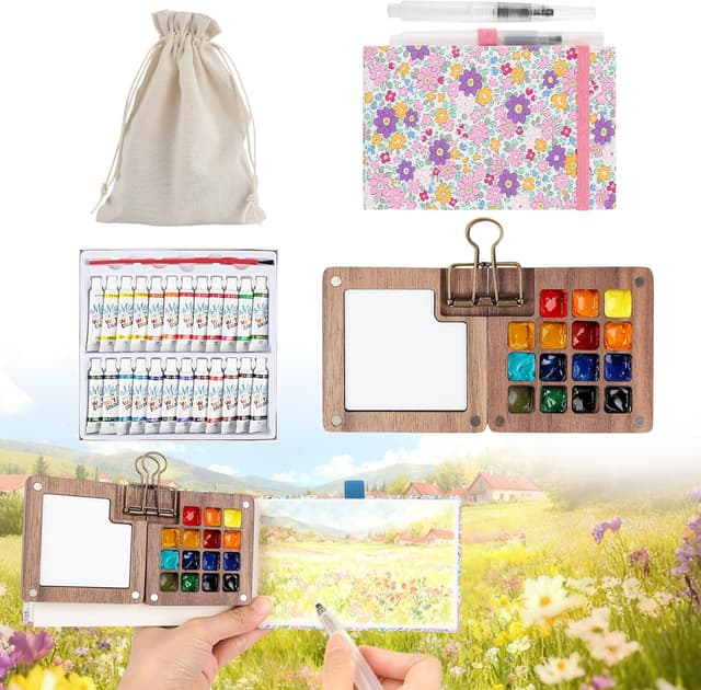 Detalle de 7 PCS pocket watercolour travel set 15 grids