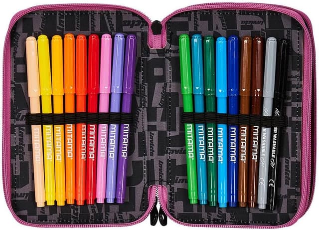 Detalle de Invicta Federmäppchen XXL (3 Fächer, 45-teilig) rosa – mit Stiften, Kugelschreibern & mehr