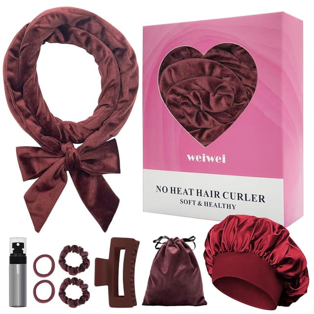 Detalle de weiwei Lockenwickler über Nacht (Heatless) aus Samt – 70" Lockenband-Set mit 9 Teilen