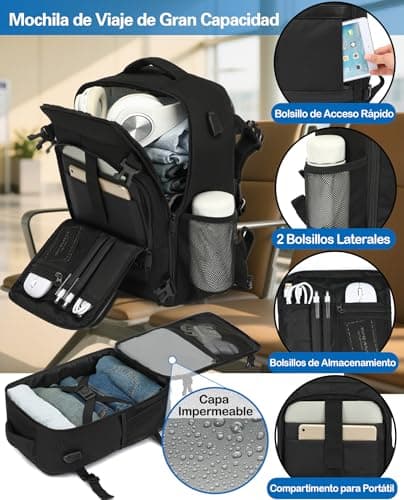 Thumbnail 3 de KLOSTAIN Mochila Viaje Cabina Avion 45x36X20 para Easyjet 30L Mochila Cabina Equipaje de Mano Bolso Mochilas Hombre para Portatil de 14 Pulgadas Mochila de Viaje Escuela Trabajo Negro