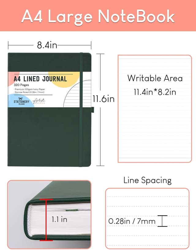 Detalle 2 de STATIONERY ISLAND Quaderno A4 a righe con copertina rigida, 320 pagine