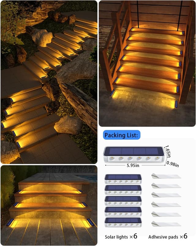 Detalle 2 de DetarZinLED Luci Solari da Esterno per Giardino e Scale, set da 6 pezzi, IP68