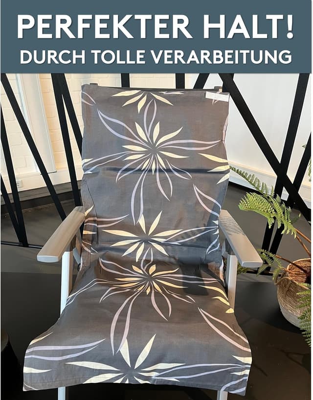 Detalle de LILENO HOME Gartenstuhl Auflagen im 2er-Set für Hochlehner (Floral Anthrazit Beige) – Sitzpolster mit UV-Schutz