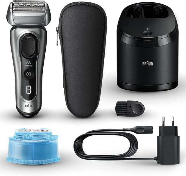 Detalle de Braun Series 8 8567cc argento: rasoio elettrico per barba con rifinitore di precisione e SmartCare