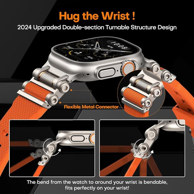 Detalle 2 de TAURI Liquid Silicone & Stainless Steel Strap for Apple Watch Ultra (49mm) – Orange