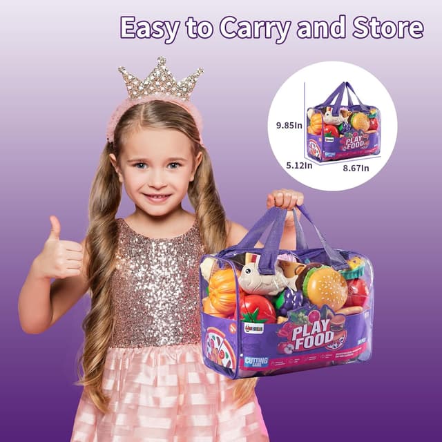 Detalle de Laugigle Pretend Play Food für Kinderküche – 78-teiliges Spielfutter-Set mit Aufbewahrungstasche