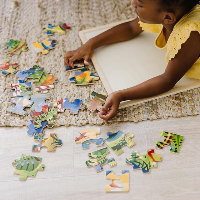 Detalle de Melissa & Doug Holzpuzzle Dinosaurier (24 Teile) auf Holztablett