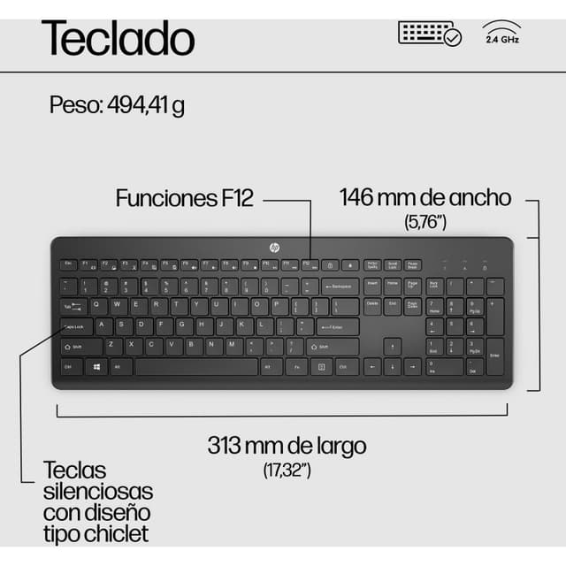 Detalle 2 de HP 230 Teclado inalámbrico 2,4 GHz USB-A para Windows ⌨