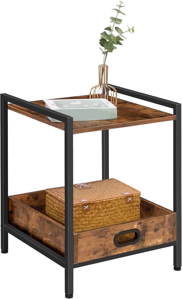 Detalle de HOOBRO Tavolino da Divano con vassoio rimovibile e ripiano, stile industriale marrone vintage EBF45BZ01