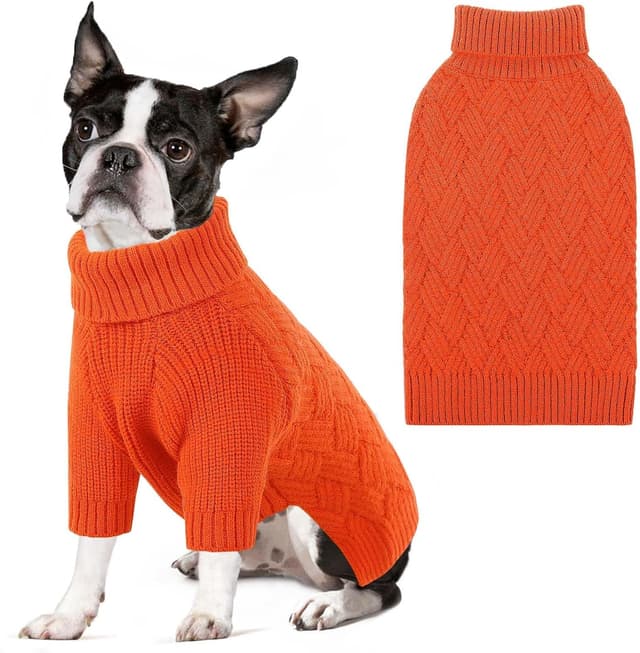 Detalle de AOFITEE Dog Jumper (Orange L) – warm, stretchy knitwear turtleneck for winter