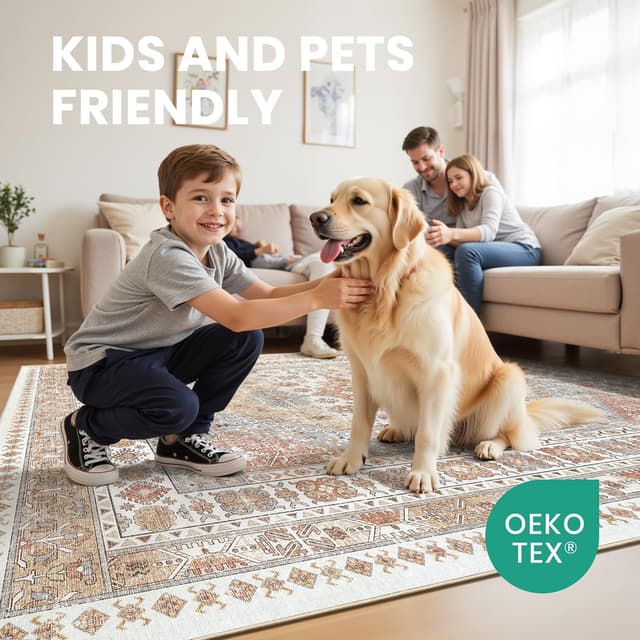 Thumbnail 6 de zesthome 9x12 Stain Resistant, Washable Area Rug with Non-Slip TPR Backing (Orange)