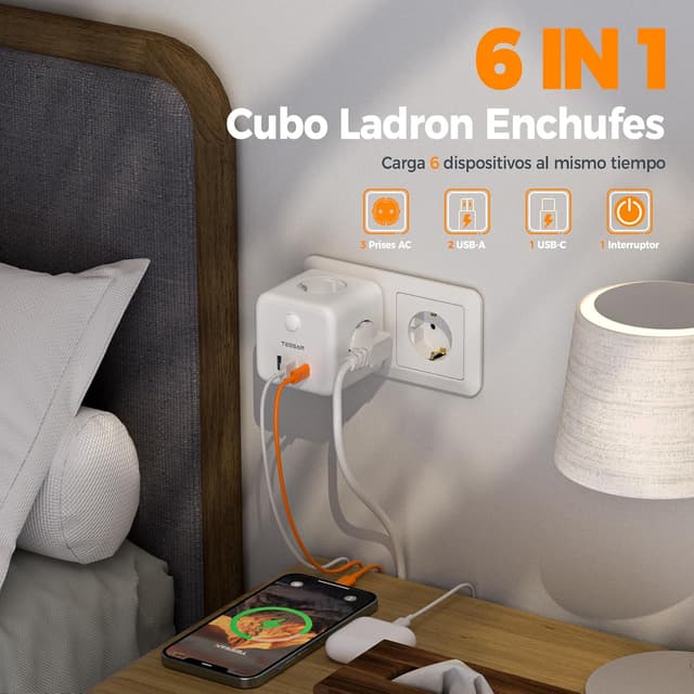 Thumbnail 1 de TESSAN 6 en 1 Multiprise Murale 2500 W