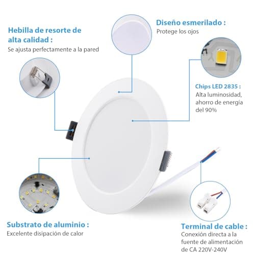 Detalle de Grebeam 7W LED techo empotrable 230V para baño (ojos de buey), 3 CCT 3000K/4000K/6000K