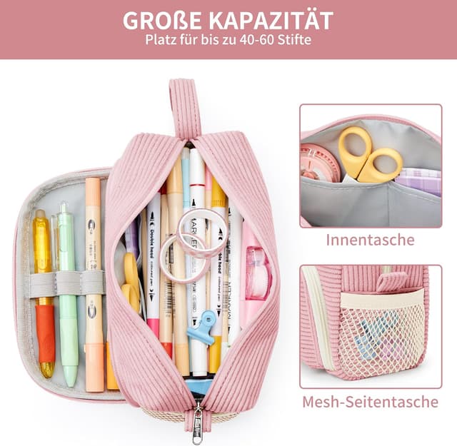 Detalle de KALIDI Corduroy Pencil Case with Multi Pockets (8.3 x 3.5 x 4 in)