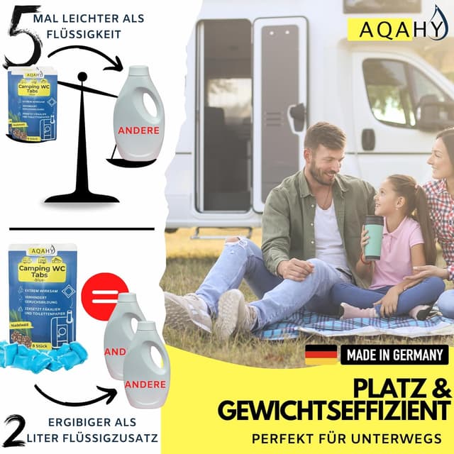 Thumbnail 6 de AQAHY Camping-Toiletten Zusatz Tabs blue extra stark (Nadelwald WC Drops) – geruchsbindende Chemietoilette-Tabs, ohne WC-Chemie