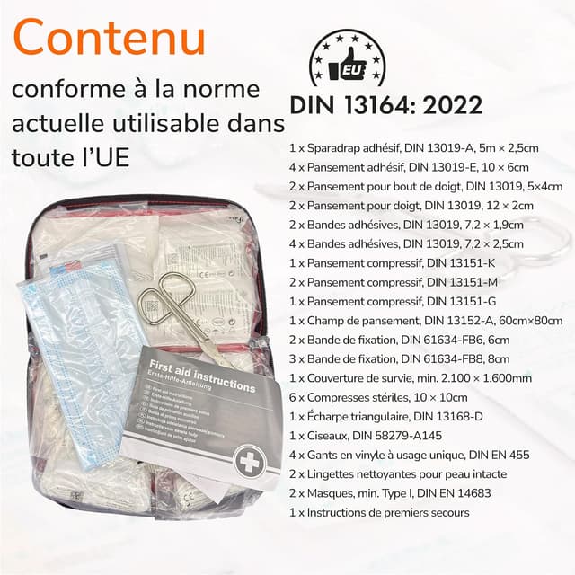 Detalle de Upgrade4cars Trousse de Secours Auto 2026 DIN 13164