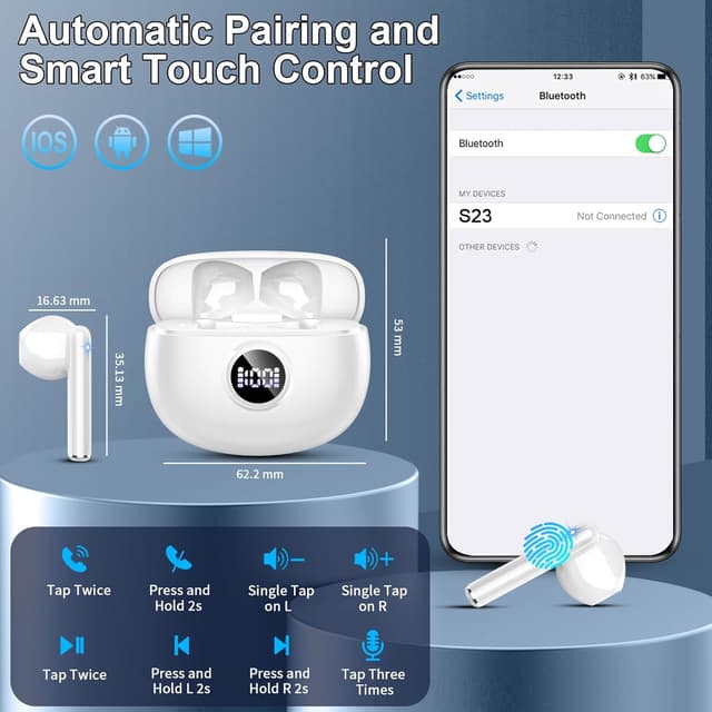 Detalle 2 de Auriculares Bluetooth 5.3 HiFi 40H blanco