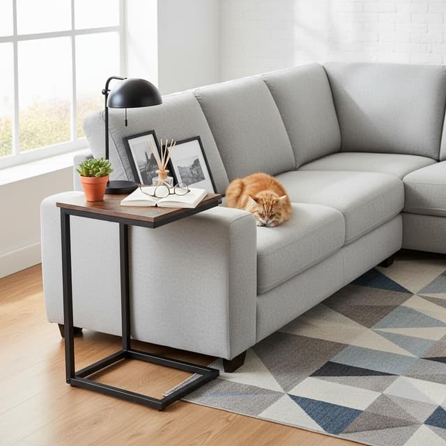 Detalle 2 de AMHANCIBLE C-Shaped Side Table (UHET02CBR-1) for small spaces