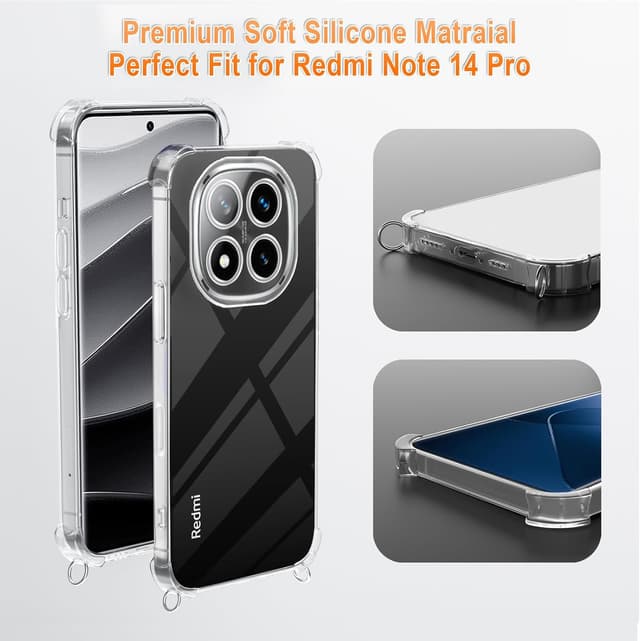 Detalle de XTCASE Coque TPU transparente avec tour de cou et cordon pour Xiaomi Redmi Note 14 Pro 5G / Poco X7 5G (noir)