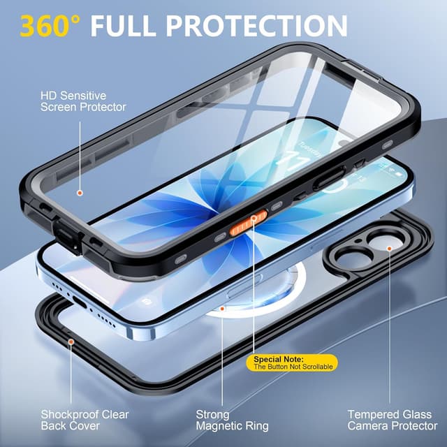 Detalle de Red2Fire Waterproof iPhone 17 Case (IP68) with Built-In Screen & Camera Protection + MagSafe Compatibility