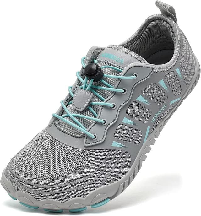 Detalle de HOBIBEAR unisex wide trail trainers with zero-drop sole and breathable knit upper