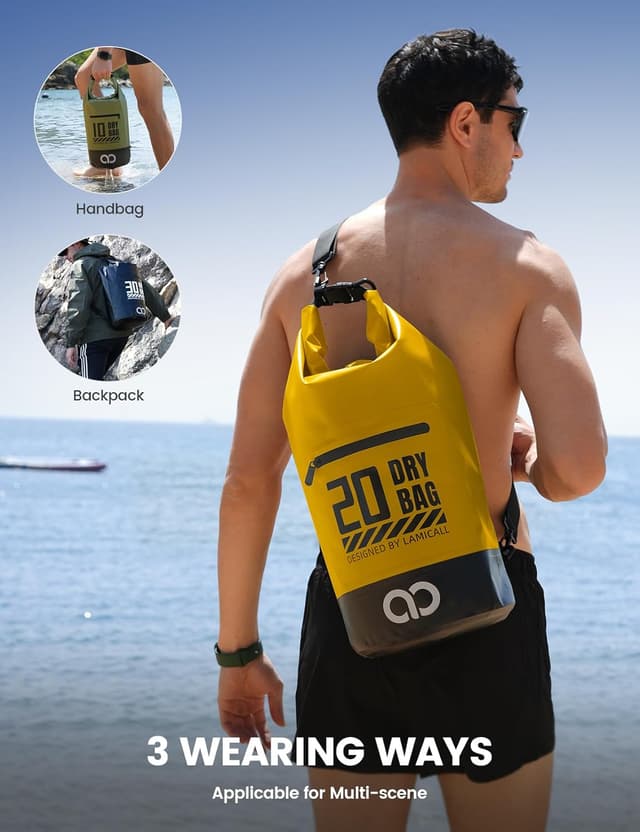 Detalle de Lamicall Dry Bag Waterproof Backpack with IPX8 Phone Pouch – 40L (Yellow)