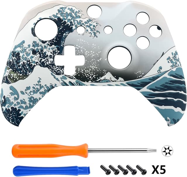 Detalle de eXtremeRate Soft Touch The Great Wave front housing shell case for Xbox One S & Xbox One X controllers