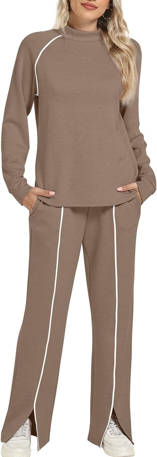 Detalle 2 de WIHOLL Women’s 2-Piece Lounge Set (Mock Neck + Wide-Leg Pants) for Fall
