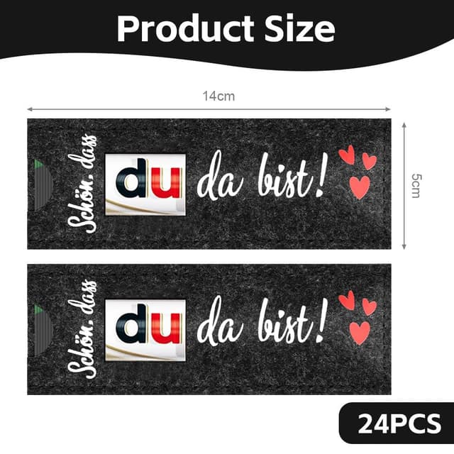 Detalle 2 de Adiwo 24 Stück Filz-Gastgeschenkbox „Schön dass du da bist“ als Hülle für Schokolade & kleine Mitbringsel (ohne Schokolade)