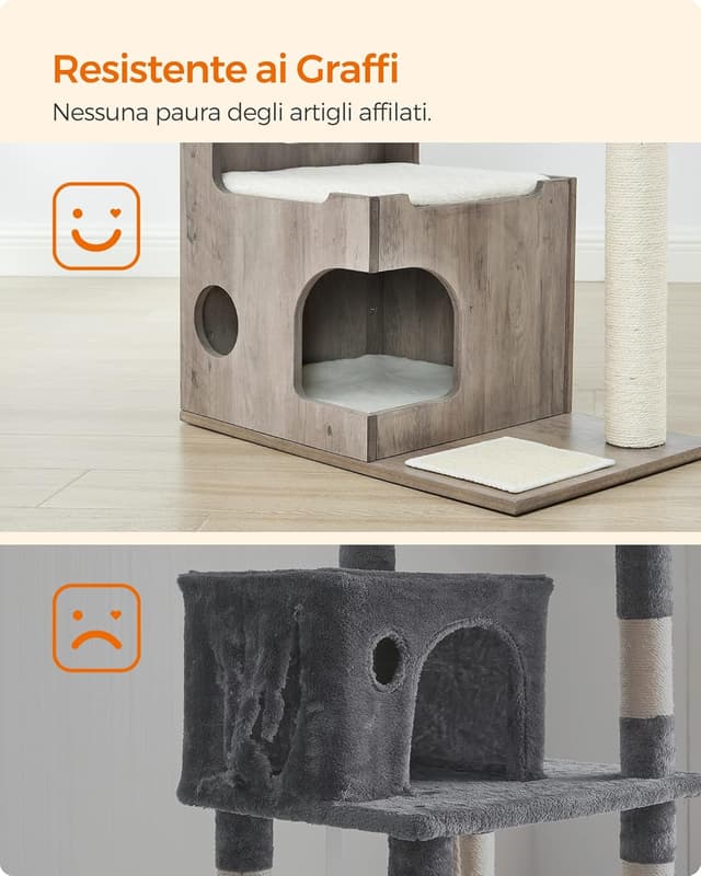 Thumbnail 6 de Feandrea Tiragraffi con grotta, 2 aree in sisal e basi imbottite lavabili, greige melange PCT070G01 (86 cm)