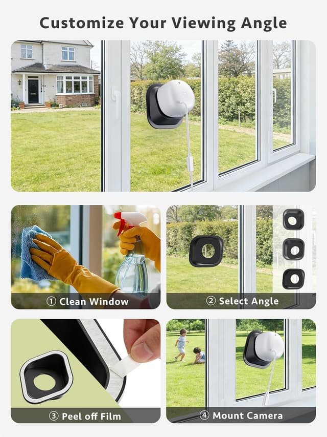 Detalle de FAMVIVA 2K No-Drill Window Security Camera with 18° Tilt Mount, Dual-Band WiFi & AI Human Detection