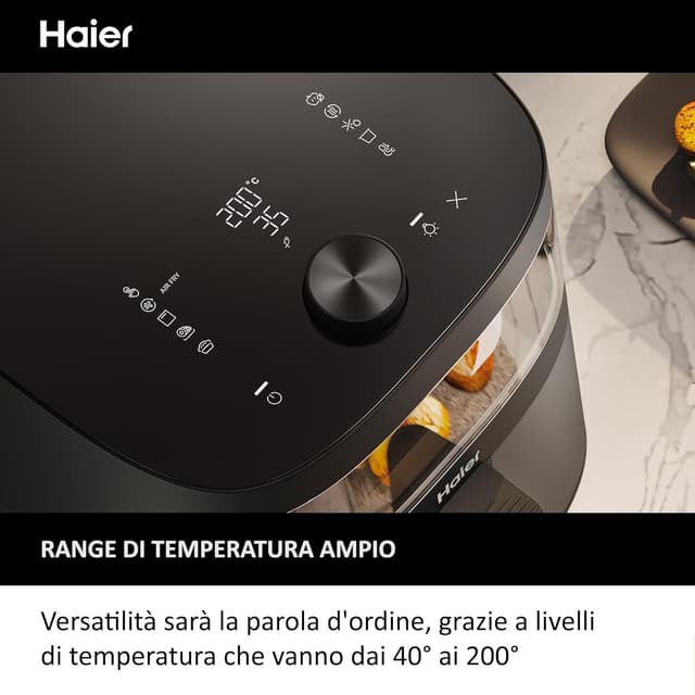 Detalle de Friggitrice ad aria Haier Serie 5 9 in 1 da 7 L (nero) con display e finestra in vetro
