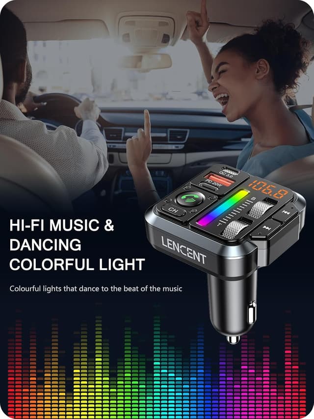 Detalle de LENCENT Transmisor FM Bluetooth 5.3 20W